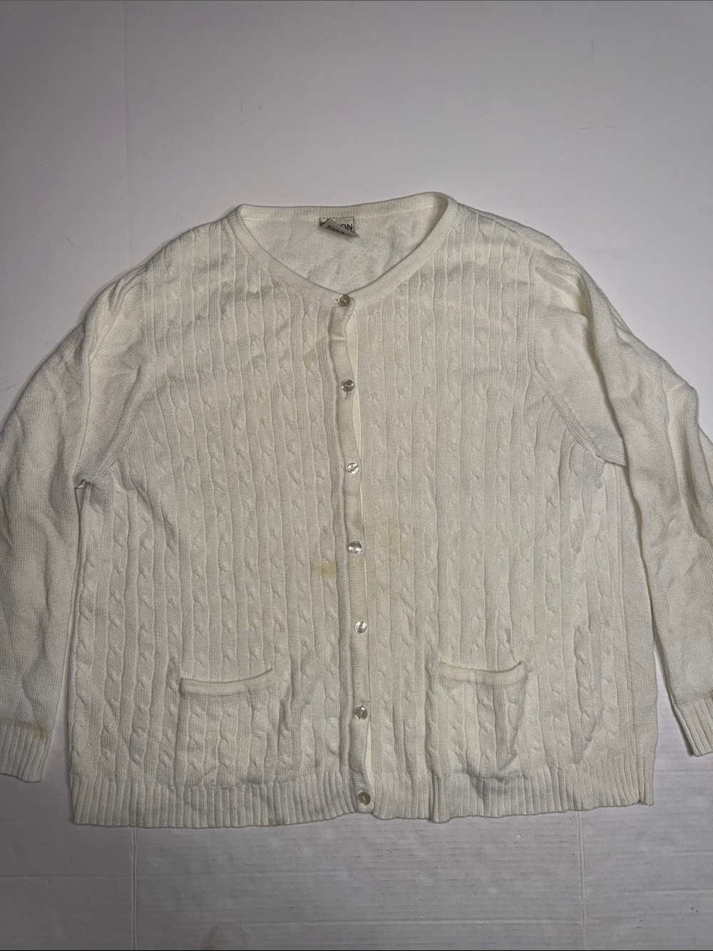 Allison Daley Off-White Cable Knit Button-Front Cardigan